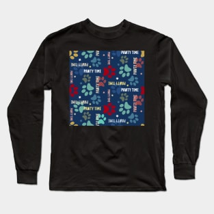 pawty time – paw prints on dark blue seamless repeat pattern Long Sleeve T-Shirt